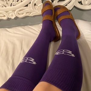 Purple softball socks. Knee high socks